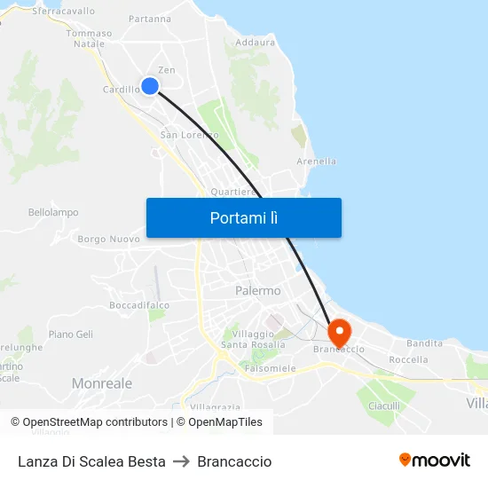 Lanza Di Scalea Besta to Brancaccio map