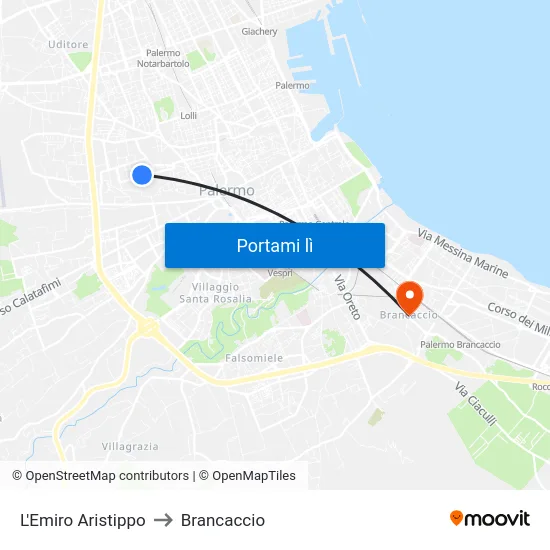 L'Emiro Aristippo to Brancaccio map