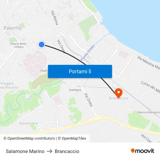 Salamone Marino to Brancaccio map