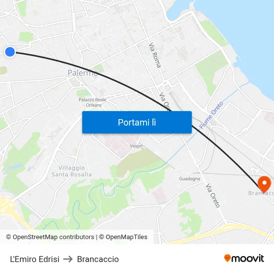 L'Emiro Edrisi to Brancaccio map