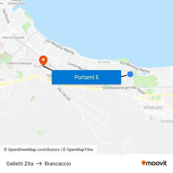 Galletti Zita to Brancaccio map
