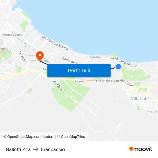 Galletti Zita to Brancaccio map