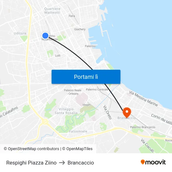 Respighi Piazza Ziino to Brancaccio map