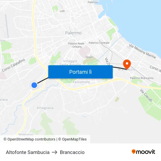 Altofonte Sambucia to Brancaccio map