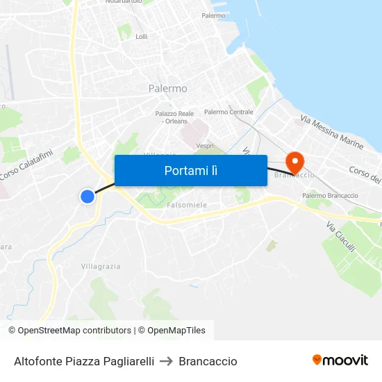 Altofonte Piazza Pagliarelli to Brancaccio map