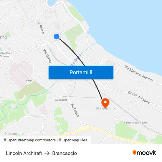 Lincoln Archirafi to Brancaccio map