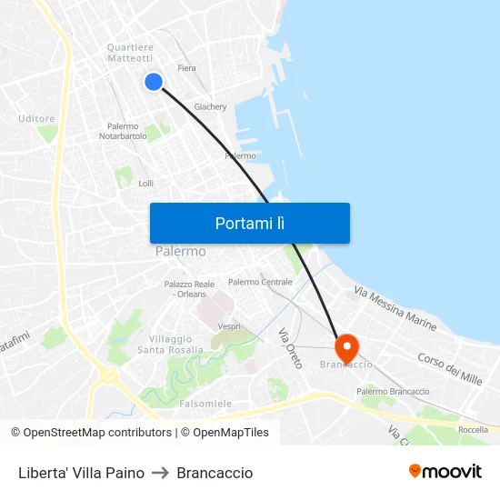 Liberta' Villa Paino to Brancaccio map