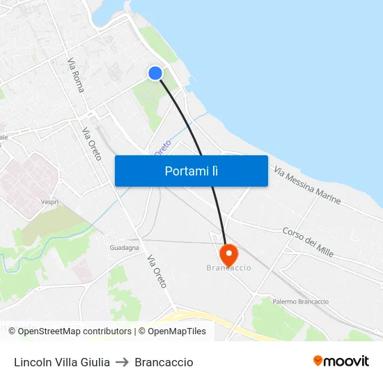 Lincoln Villa Giulia to Brancaccio map
