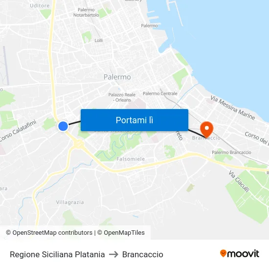 Regione Siciliana Platania to Brancaccio map