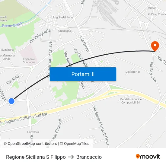 Regione Siciliana S Filippo to Brancaccio map
