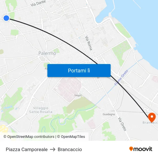 Piazza Camporeale to Brancaccio map