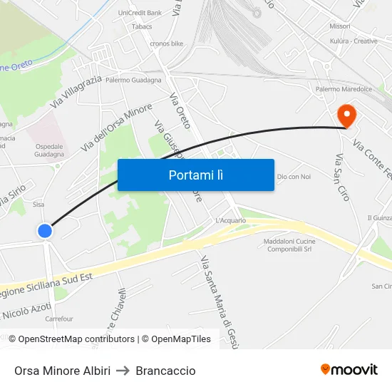 Orsa Minore Albiri to Brancaccio map