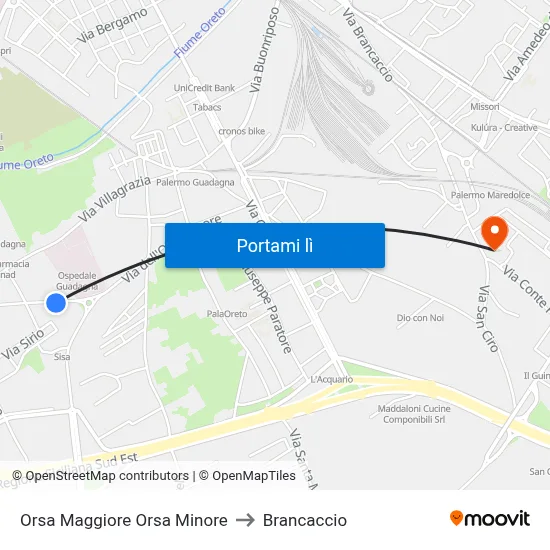 Orsa Maggiore Orsa Minore to Brancaccio map