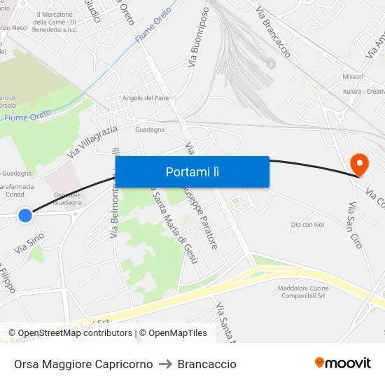 Orsa Maggiore Capricorno to Brancaccio map