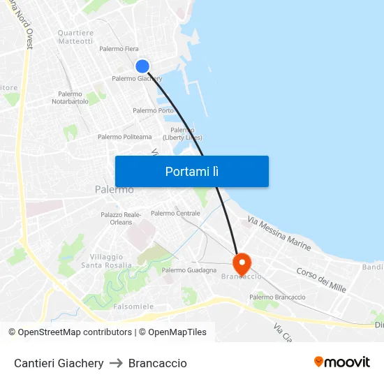 Cantieri Giachery to Brancaccio map