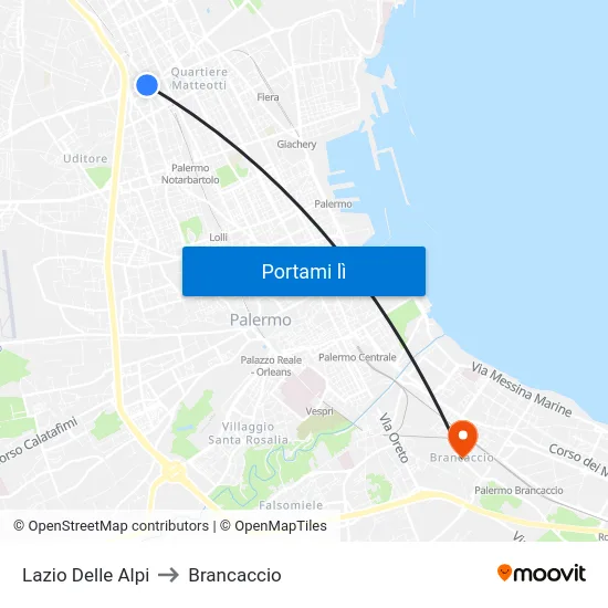 Lazio Delle Alpi to Brancaccio map