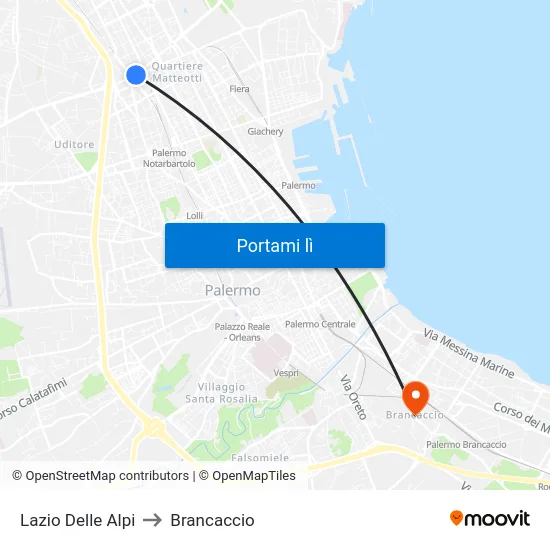 Lazio Delle Alpi to Brancaccio map
