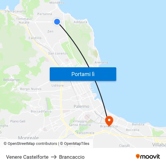 Venere Castelforte to Brancaccio map