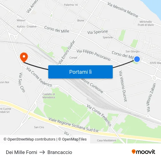 Dei Mille Forni to Brancaccio map