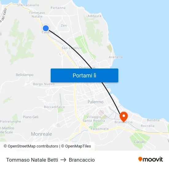 Tommaso Natale Betti to Brancaccio map