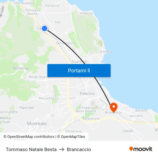 Tommaso Natale Besta to Brancaccio map