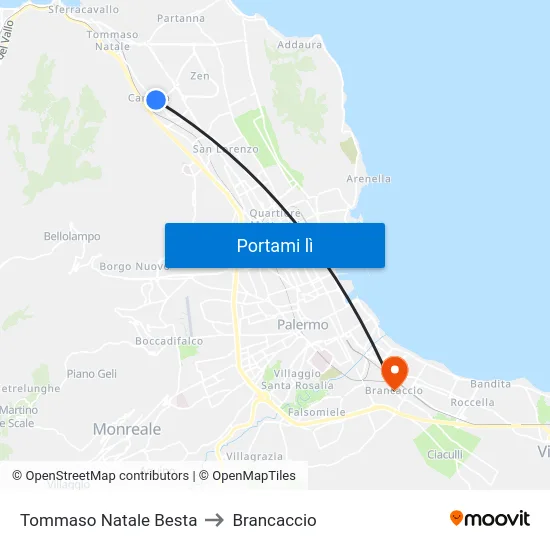 Tommaso Natale Besta to Brancaccio map