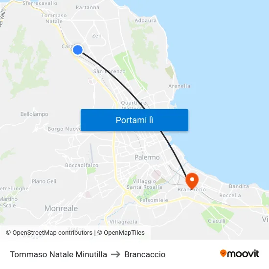 Tommaso Natale Minutilla to Brancaccio map