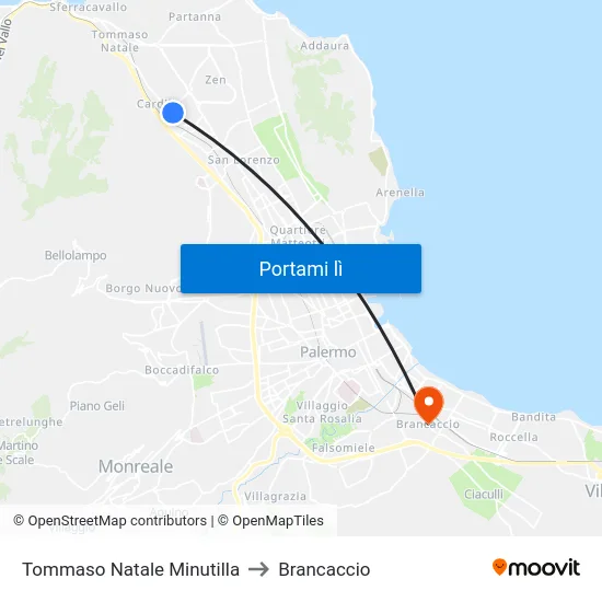 Tommaso Natale Minutilla to Brancaccio map