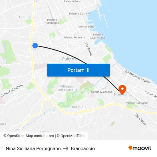 Nina Siciliana Perpignano to Brancaccio map