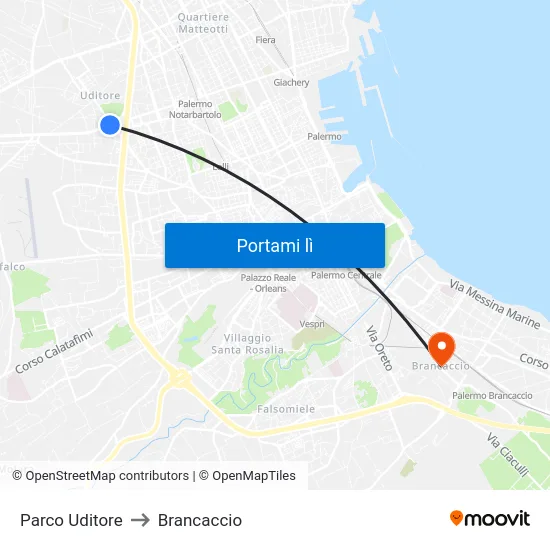 Parco Uditore to Brancaccio map