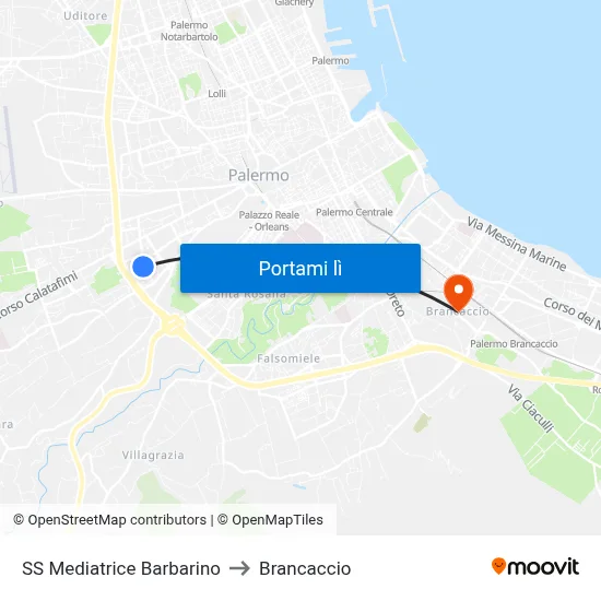 SS Mediatrice Barbarino to Brancaccio map