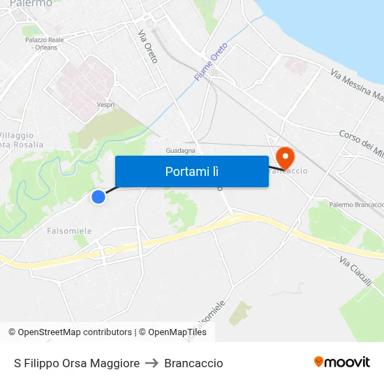 S Filippo Orsa Maggiore to Brancaccio map
