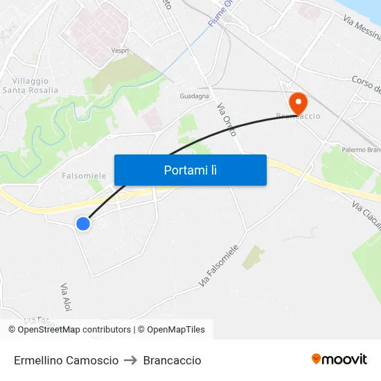 Ermellino Camoscio to Brancaccio map