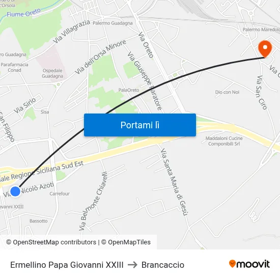 Ermellino Papa Giovanni XXIII to Brancaccio map