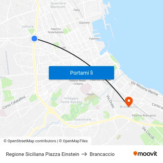 Regione Siciliana Piazza Einstein to Brancaccio map