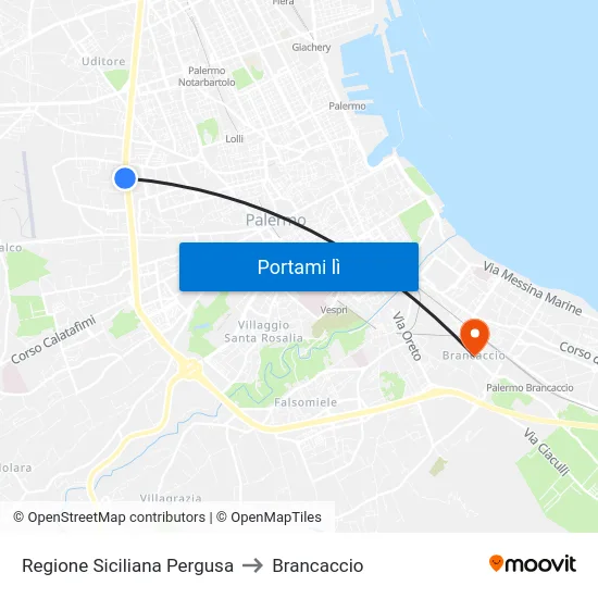 Regione Siciliana Pergusa to Brancaccio map