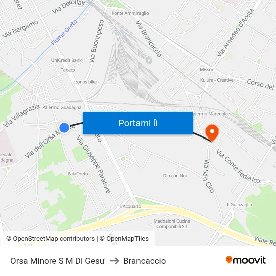 Orsa Minore S M Di Gesu' to Brancaccio map
