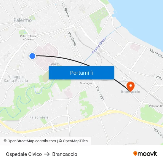 Ospedale Civico to Brancaccio map