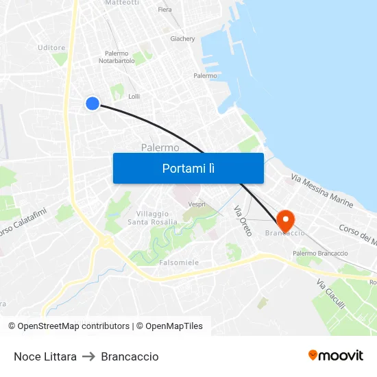 Noce Littara to Brancaccio map