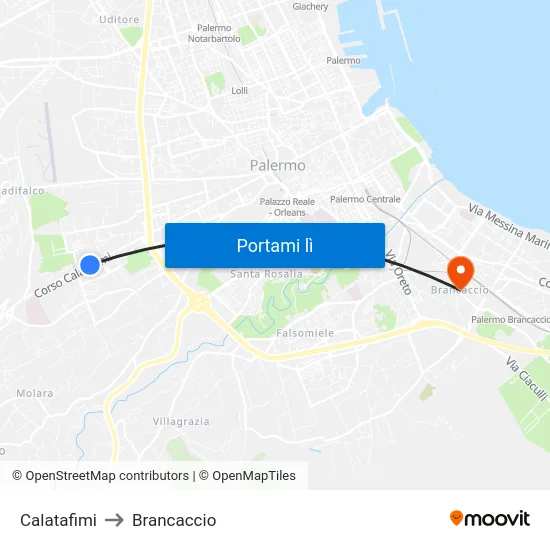 Calatafimi to Brancaccio map