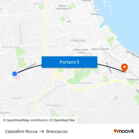 Calatafimi Rocca to Brancaccio map