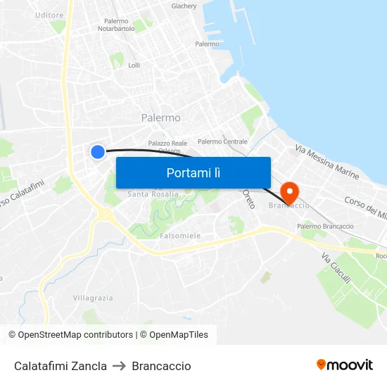 Calatafimi Zancla to Brancaccio map
