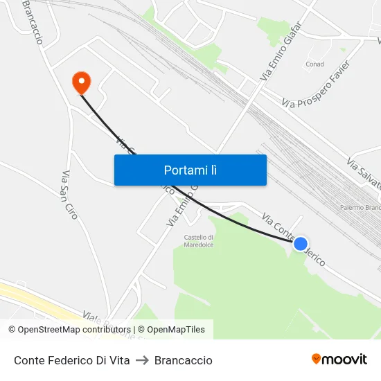 Conte Federico Di Vita to Brancaccio map