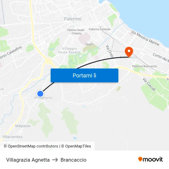 Villagrazia Agnetta to Brancaccio map
