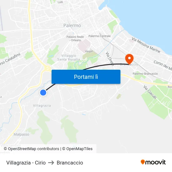 Villagrazia - Cirio to Brancaccio map