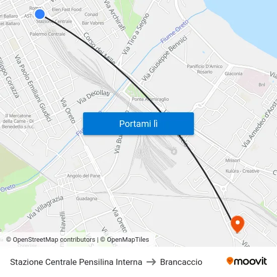 Stazione Centrale Pensilina Interna to Brancaccio map