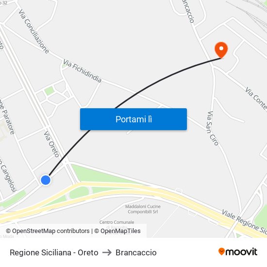 Regione Siciliana - Oreto to Brancaccio map