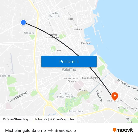 Michelangelo Salerno to Brancaccio map