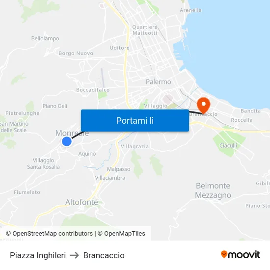 Piazza Inghileri to Brancaccio map