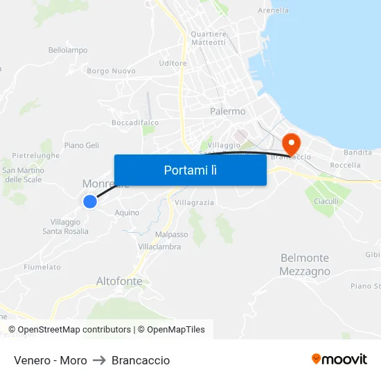 Venero - Moro to Brancaccio map